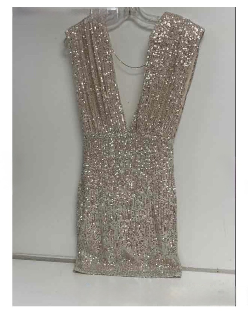 Hello Molly Silver Sequin Plunge Mini Dress, Size 4